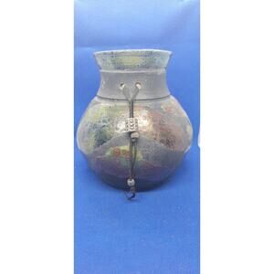 Fired Copper Raku Art Pottery Vase w/Tassel- Artist Signed "LEE" Mint Condition